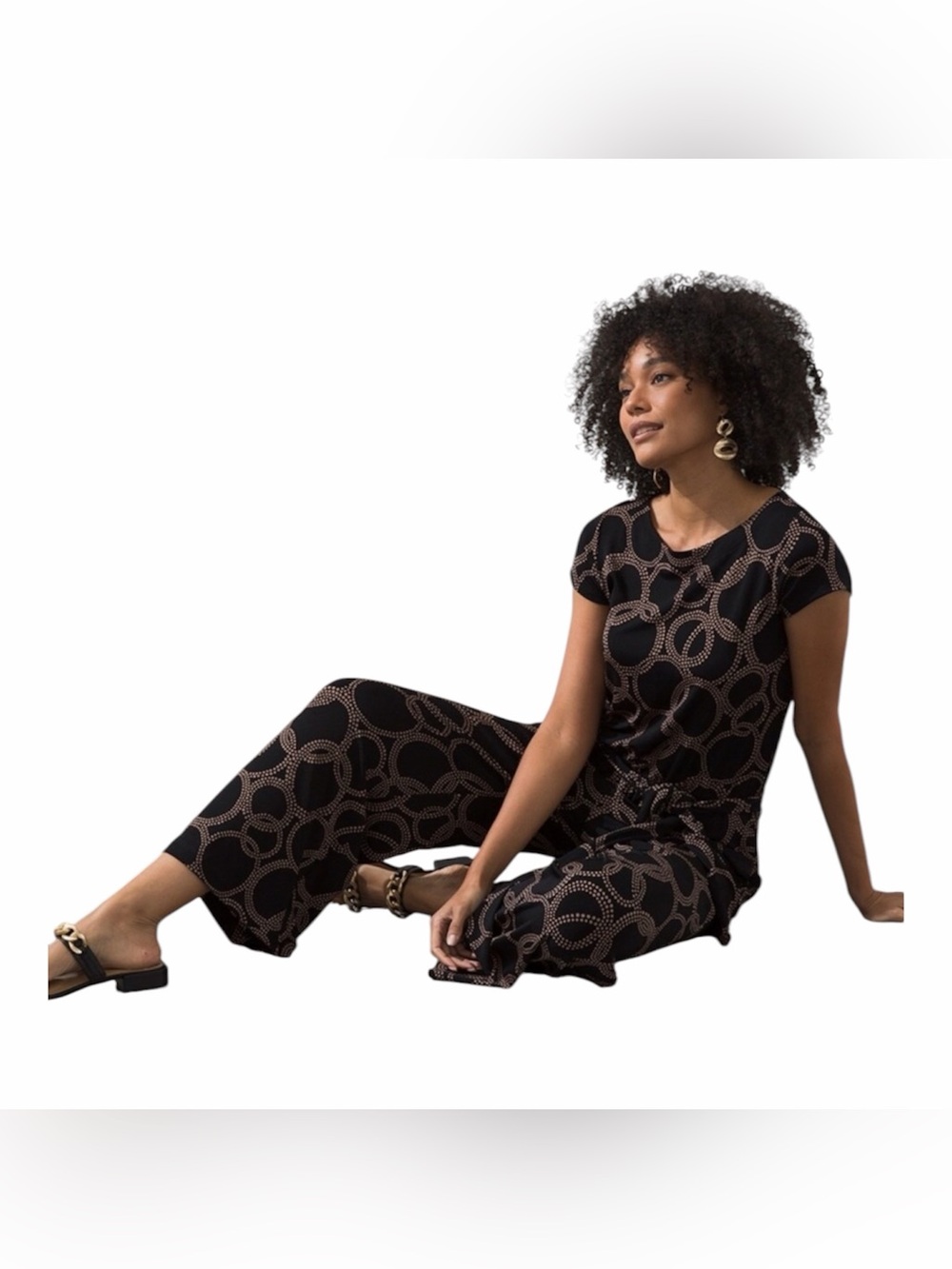 Chicos travelers dot ripples crop wide leg jumpsuit black/brown size 1 (8) nwt